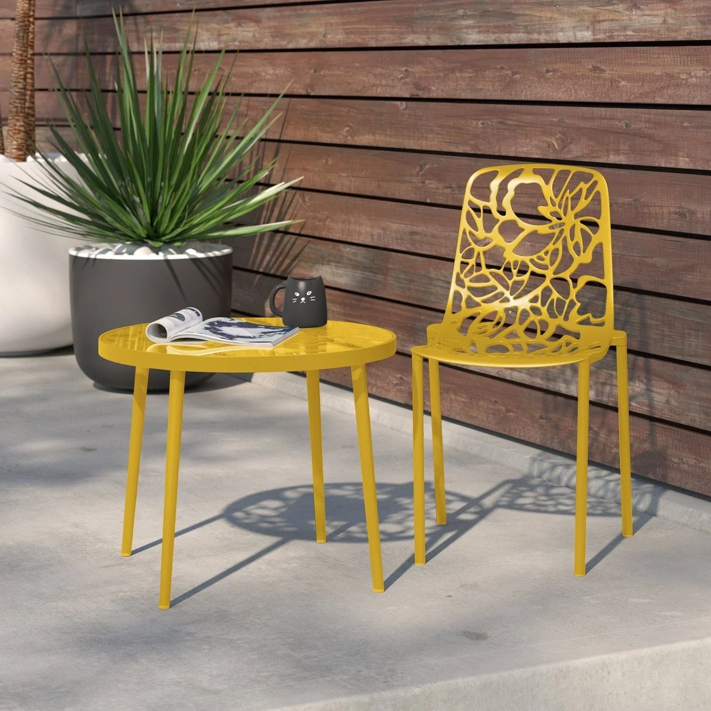 Devon Stackable Aluminum Outdoor Dining Chairs with Flower Design - Elax Furniture
