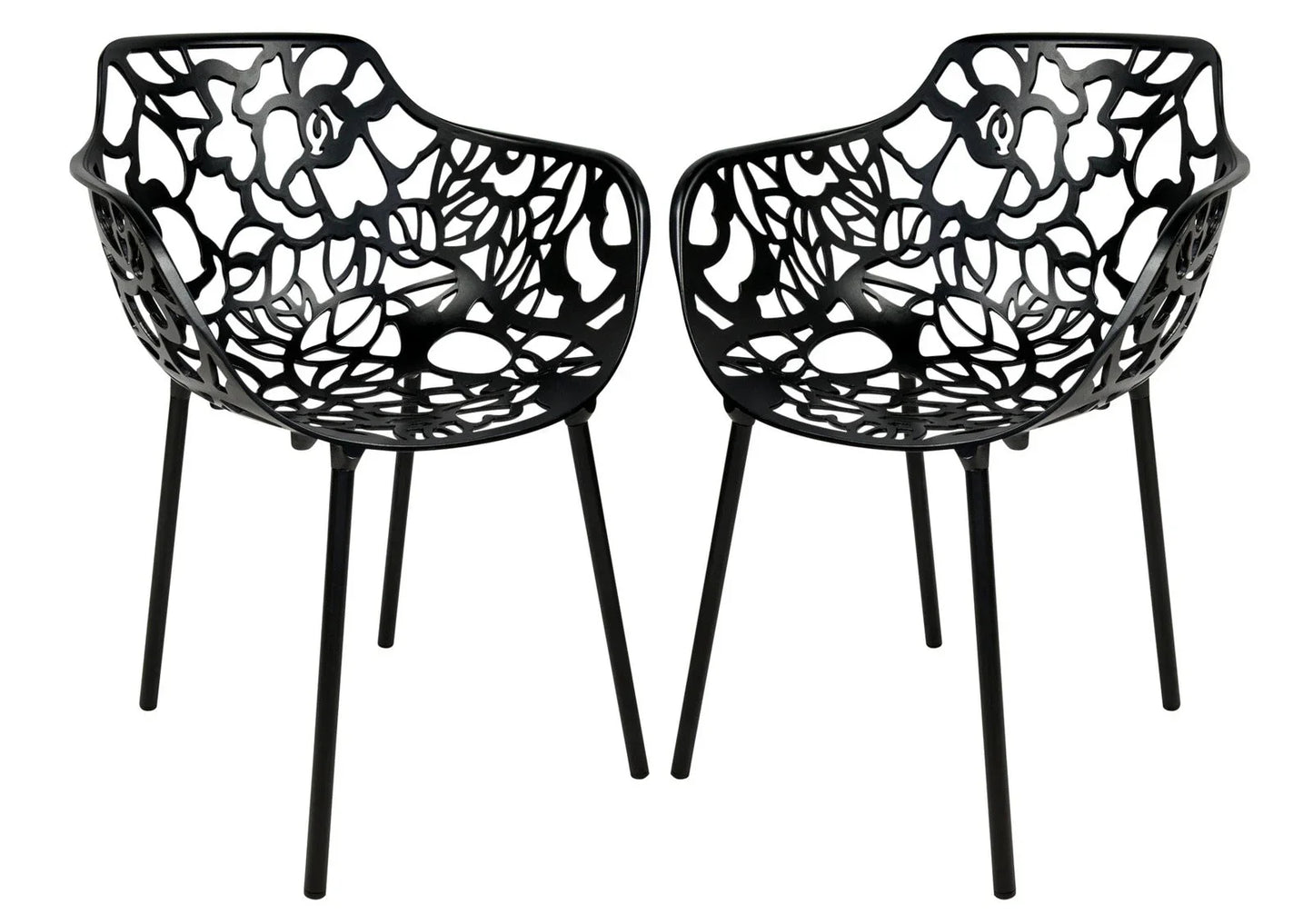 Devon Aluminum Indoor Outdoor Dining Armchairs with Flower Pattern and Stackable Design Set of 2 - Elax Furniture