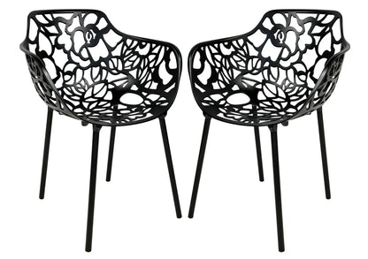 Devon Aluminum Indoor Outdoor Dining Armchairs with Flower Pattern and Stackable Design Set of 2 - Elax Furniture