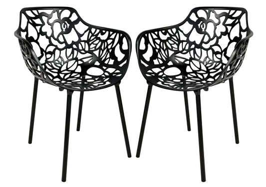 Devon Aluminum Indoor Outdoor Dining Armchairs with Flower Pattern and Stackable Design Set of 2 - Elax Furniture