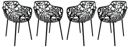 Devon Aluminum Indoor Outdoor Dining Armchairs with Flower Pattern and Stackable Design Set of 4 - Elax Furniture
