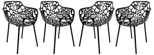 Devon Aluminum Indoor Outdoor Dining Armchairs with Flower Pattern and Stackable Design Set of 4 - Elax Furniture