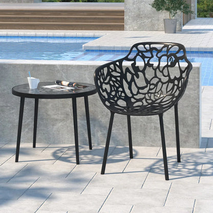 Devon Aluminum Indoor Outdoor Dining Armchairs with Flower Pattern and Stackable Design Set of 4 - Elax Furniture