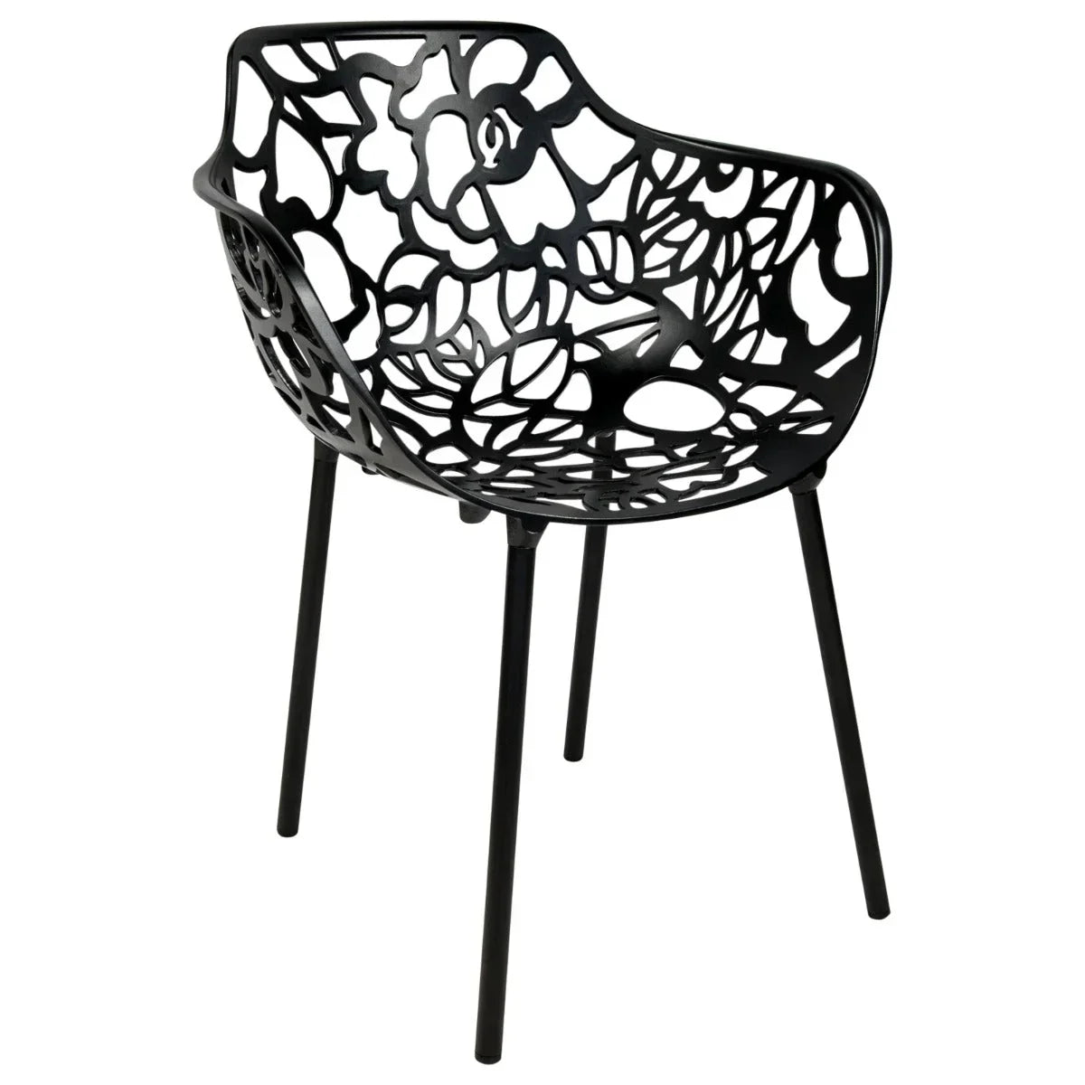 Devon Stackable Aluminum Outdoor Dining Armchairs with Flower Design - Elax Furniture