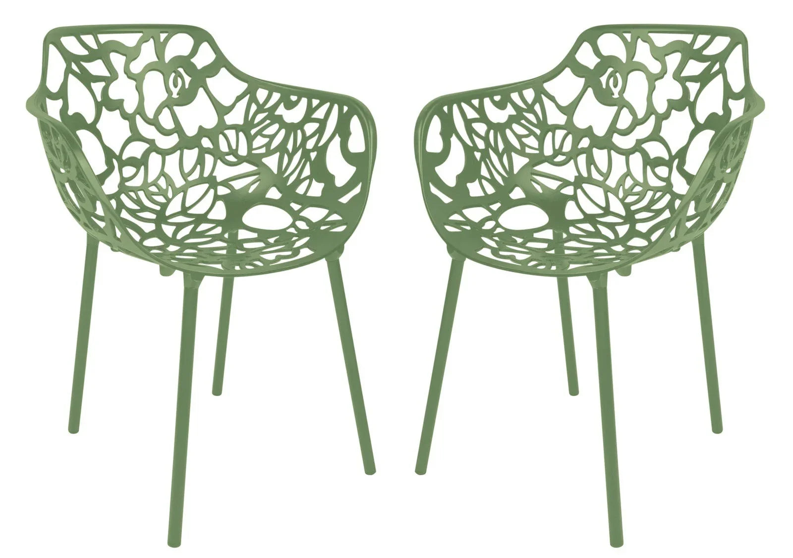 Devon Aluminum Indoor Outdoor Dining Armchairs with Flower Pattern and Stackable Design Set of 2 - Elax Furniture