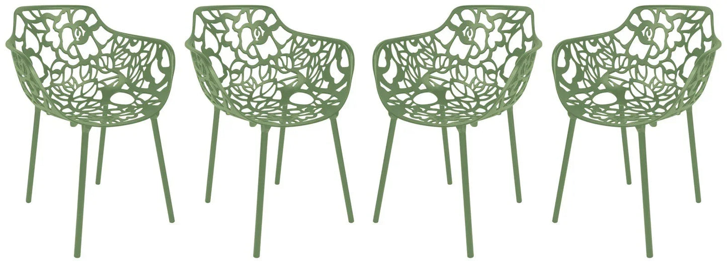 Devon Aluminum Indoor Outdoor Dining Armchairs with Flower Pattern and Stackable Design Set of 4 - Elax Furniture