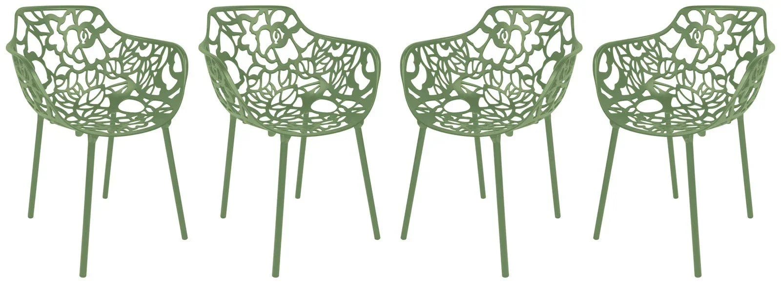 Devon Aluminum Indoor Outdoor Dining Armchairs with Flower Pattern and Stackable Design Set of 4 - Elax Furniture