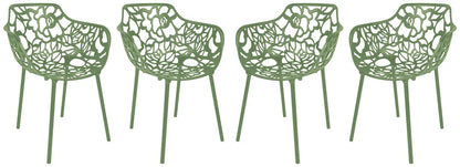 Devon Aluminum Indoor Outdoor Dining Armchairs with Flower Pattern and Stackable Design Set of 4 - Elax Furniture