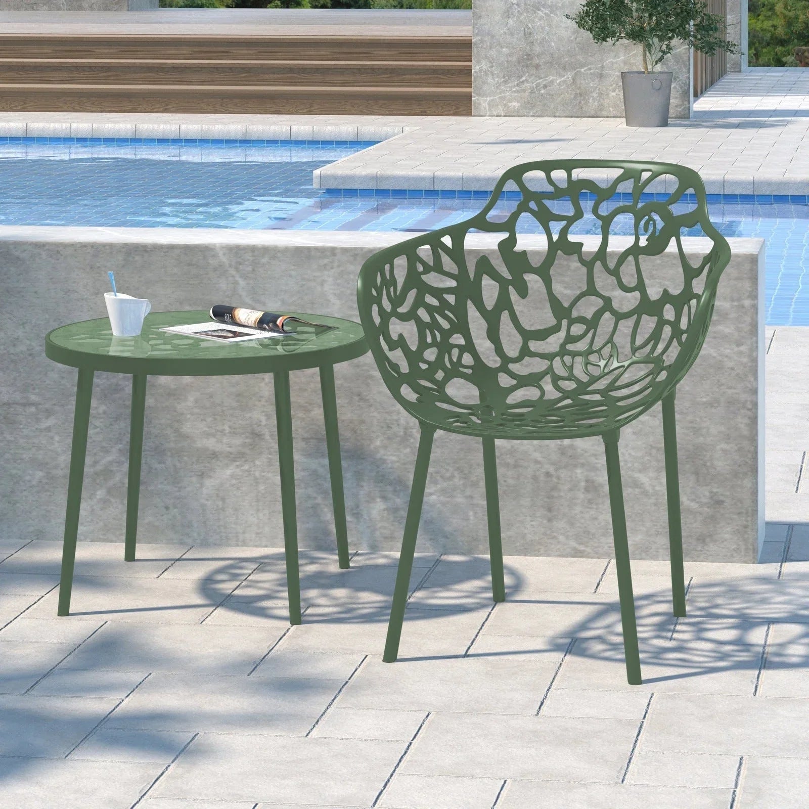 Devon Stackable Aluminum Outdoor Dining Armchairs with Flower Design - Elax Furniture