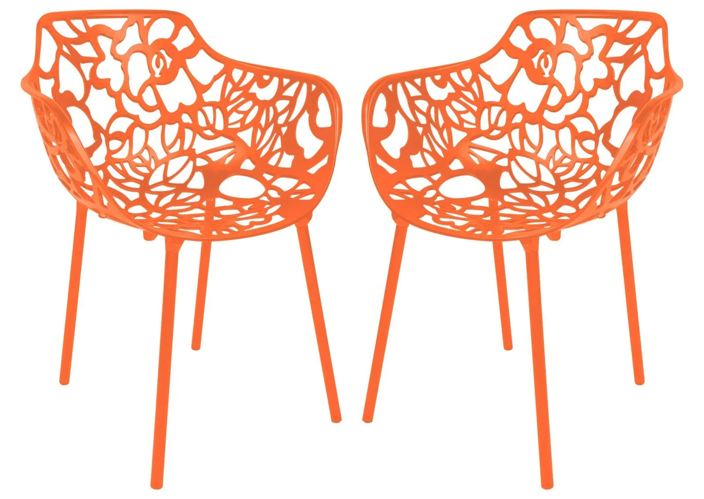 Devon Aluminum Indoor Outdoor Dining Armchairs with Flower Pattern and Stackable Design Set of 2 - Elax Furniture