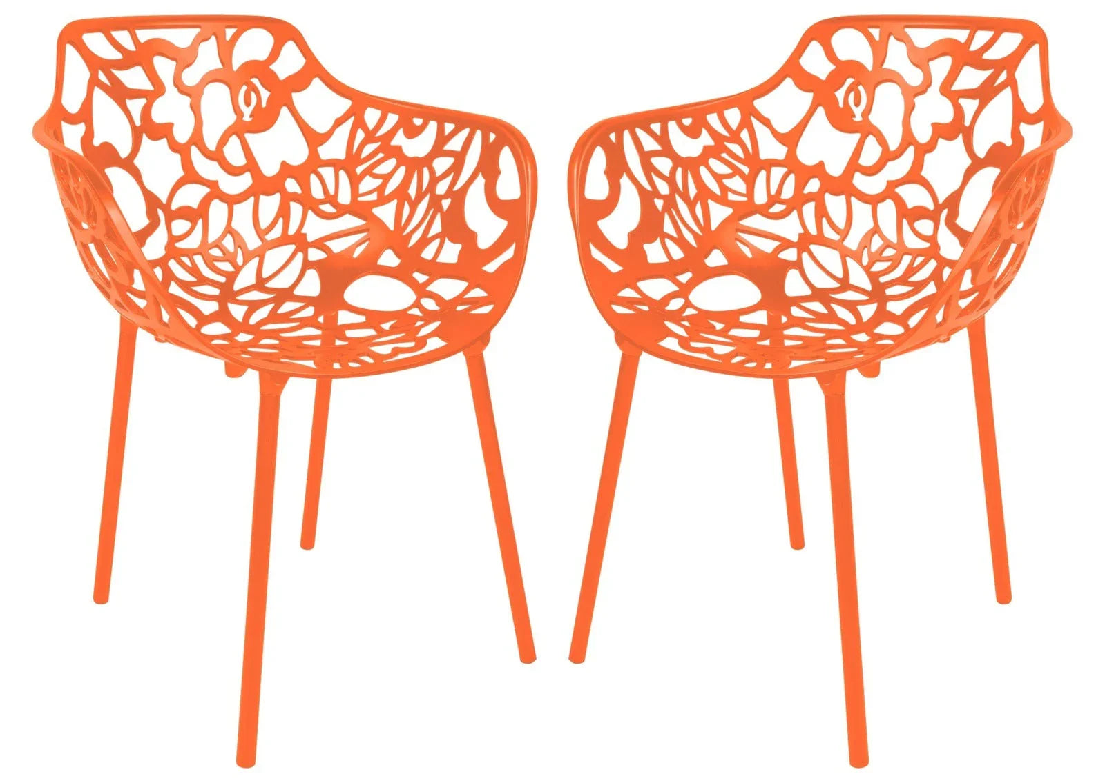 Devon Aluminum Indoor Outdoor Dining Armchairs with Flower Pattern and Stackable Design Set of 2 - Elax Furniture