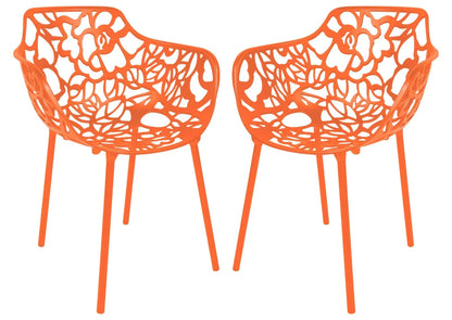 Devon Aluminum Indoor Outdoor Dining Armchairs with Flower Pattern and Stackable Design Set of 2 - Elax Furniture