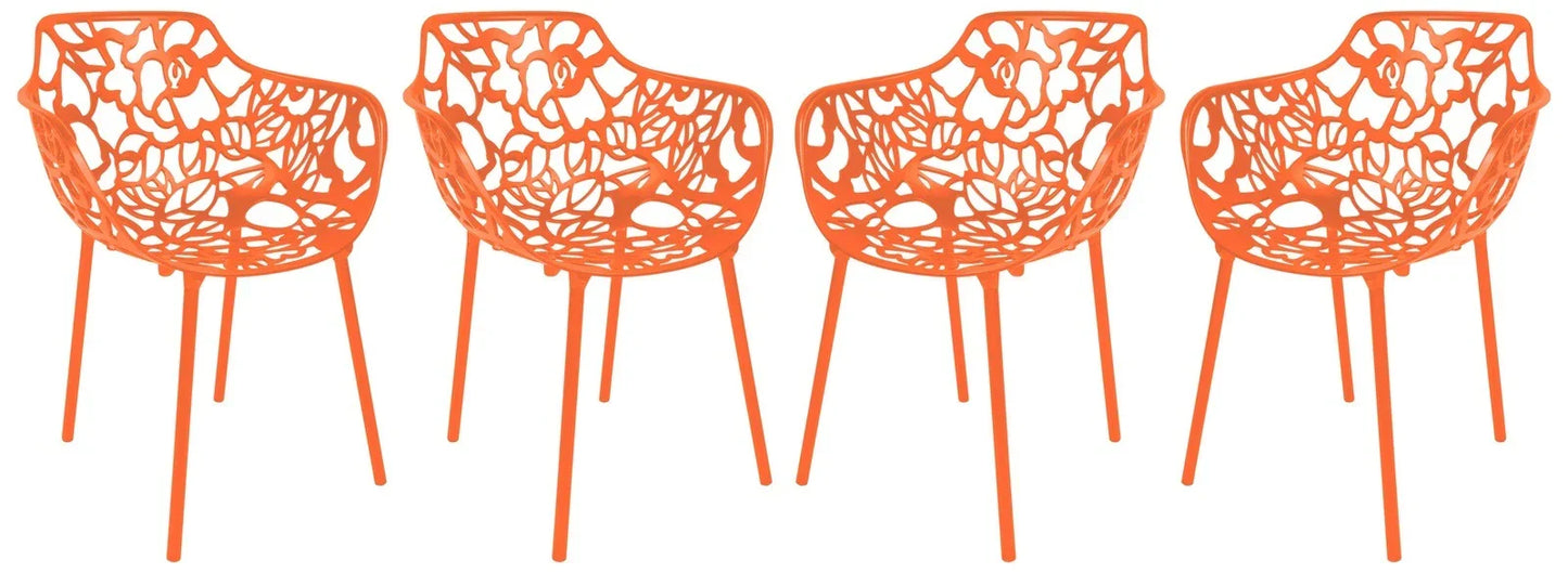 Devon Aluminum Indoor Outdoor Dining Armchairs with Flower Pattern and Stackable Design Set of 4 - Elax Furniture