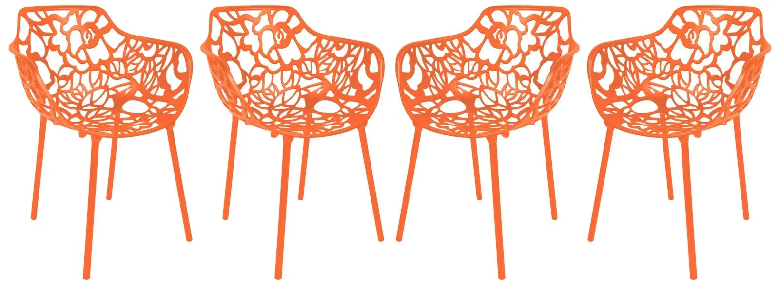 Devon Aluminum Indoor Outdoor Dining Armchairs with Flower Pattern and Stackable Design Set of 4 - Elax Furniture