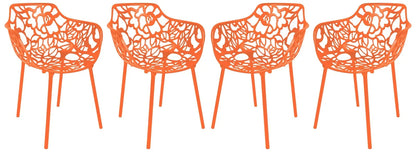 Devon Aluminum Indoor Outdoor Dining Armchairs with Flower Pattern and Stackable Design Set of 4 - Elax Furniture