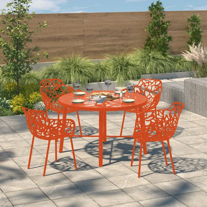 Devon Aluminum Indoor Outdoor Dining Armchairs with Flower Pattern and Stackable Design Set of 4 - Elax Furniture