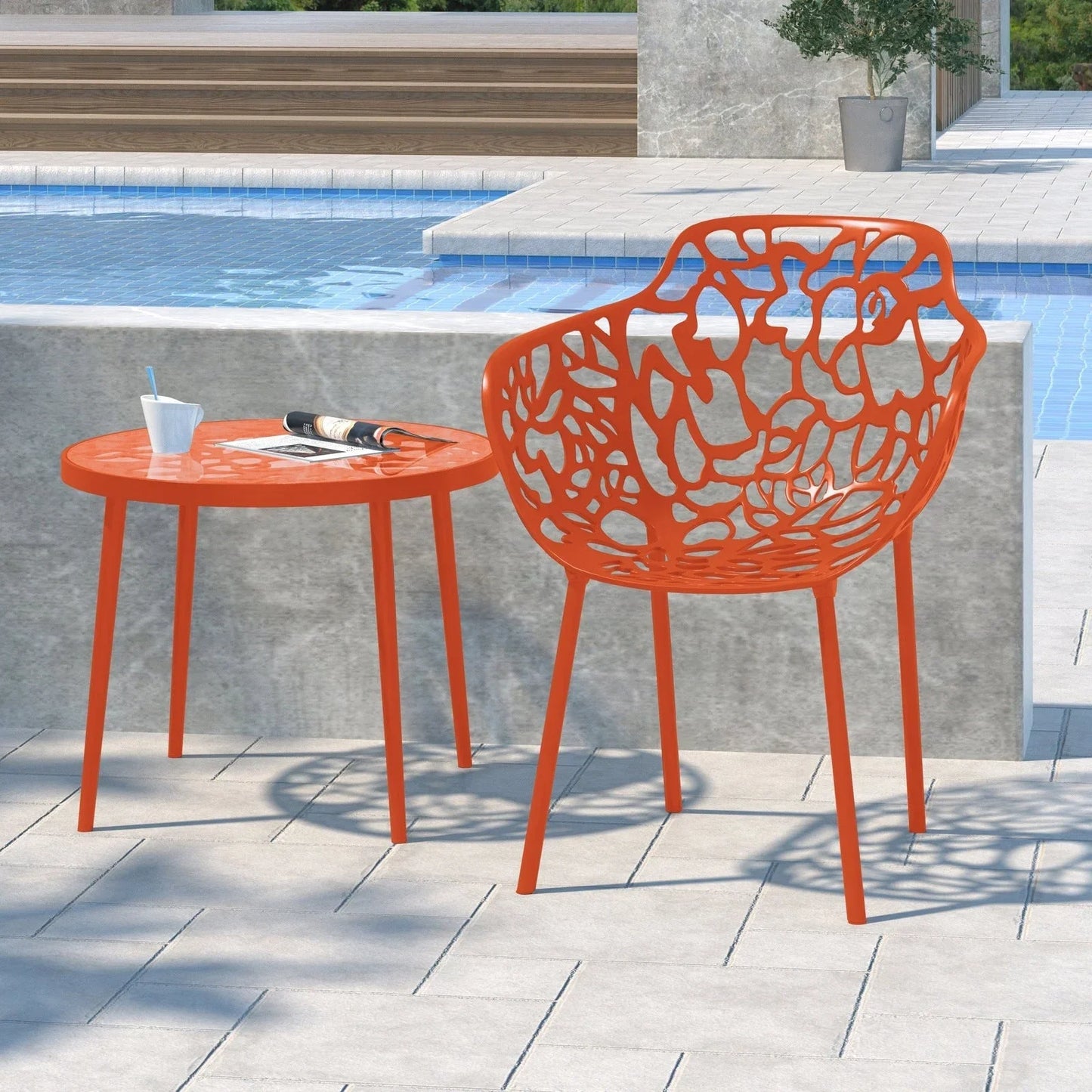 Devon Stackable Aluminum Outdoor Dining Armchairs with Flower Design - Elax Furniture