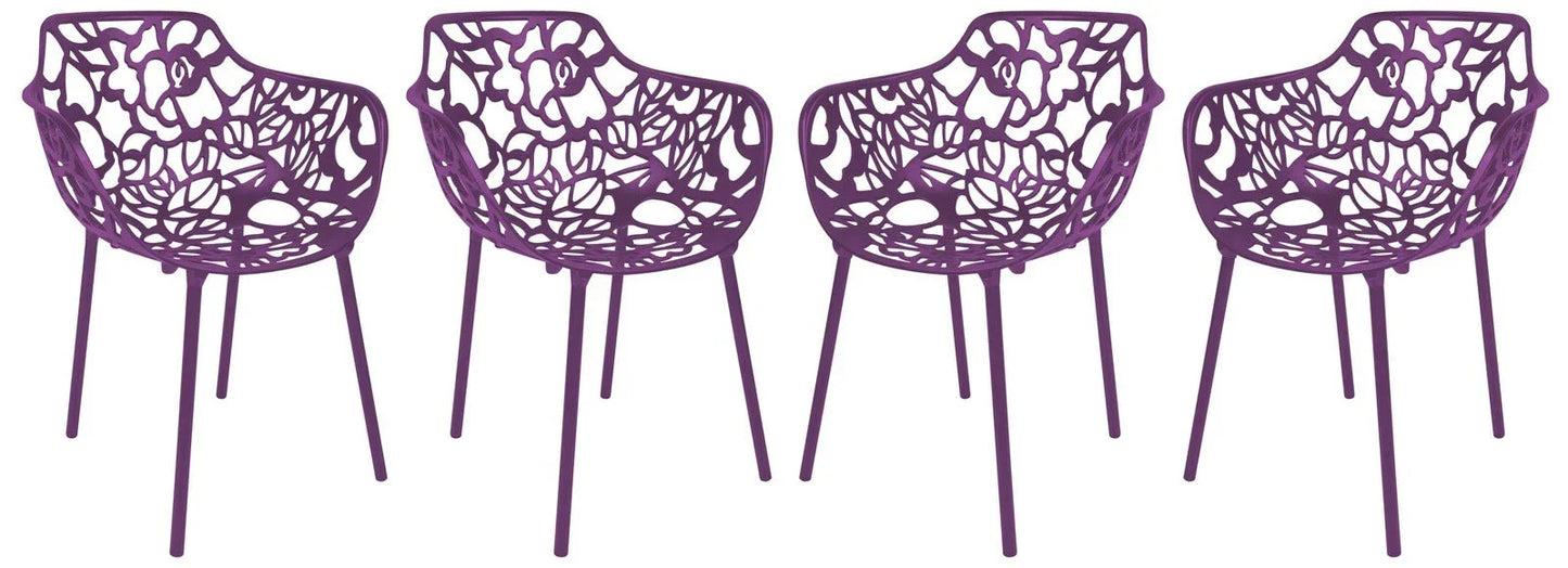 Devon Aluminum Indoor Outdoor Dining Armchairs with Flower Pattern and Stackable Design Set of 4 - Elax Furniture