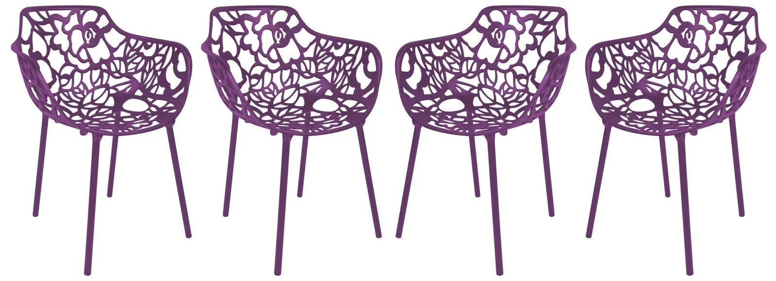 Devon Aluminum Indoor Outdoor Dining Armchairs with Flower Pattern and Stackable Design Set of 4 - Elax Furniture