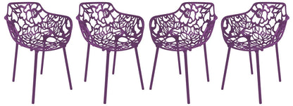 Devon Aluminum Indoor Outdoor Dining Armchairs with Flower Pattern and Stackable Design Set of 4 - Elax Furniture