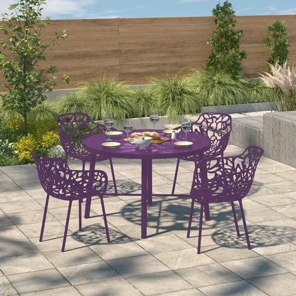 Devon Aluminum Indoor Outdoor Dining Armchairs with Flower Pattern and Stackable Design Set of 4 - Elax Furniture