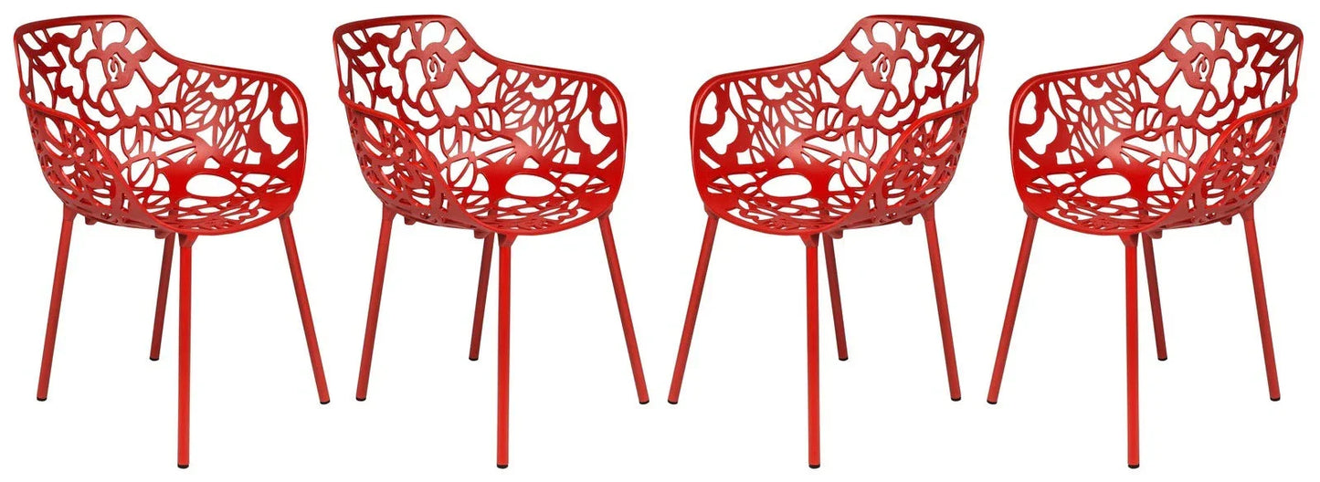 Devon Aluminum Indoor Outdoor Dining Armchairs with Flower Pattern and Stackable Design Set of 4 - Elax Furniture