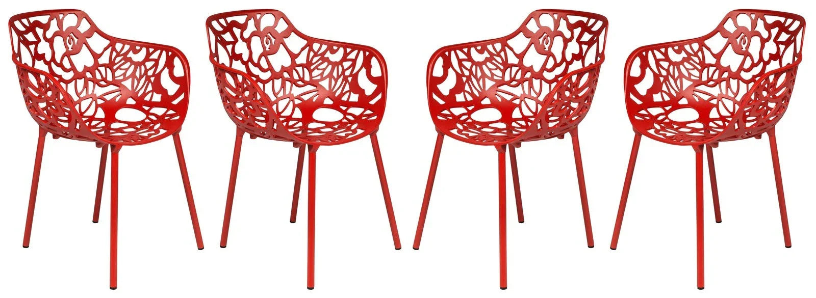 Devon Aluminum Indoor Outdoor Dining Armchairs with Flower Pattern and Stackable Design Set of 4 - Elax Furniture