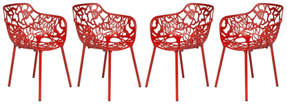 Devon Aluminum Indoor Outdoor Dining Armchairs with Flower Pattern and Stackable Design Set of 4 - Elax Furniture