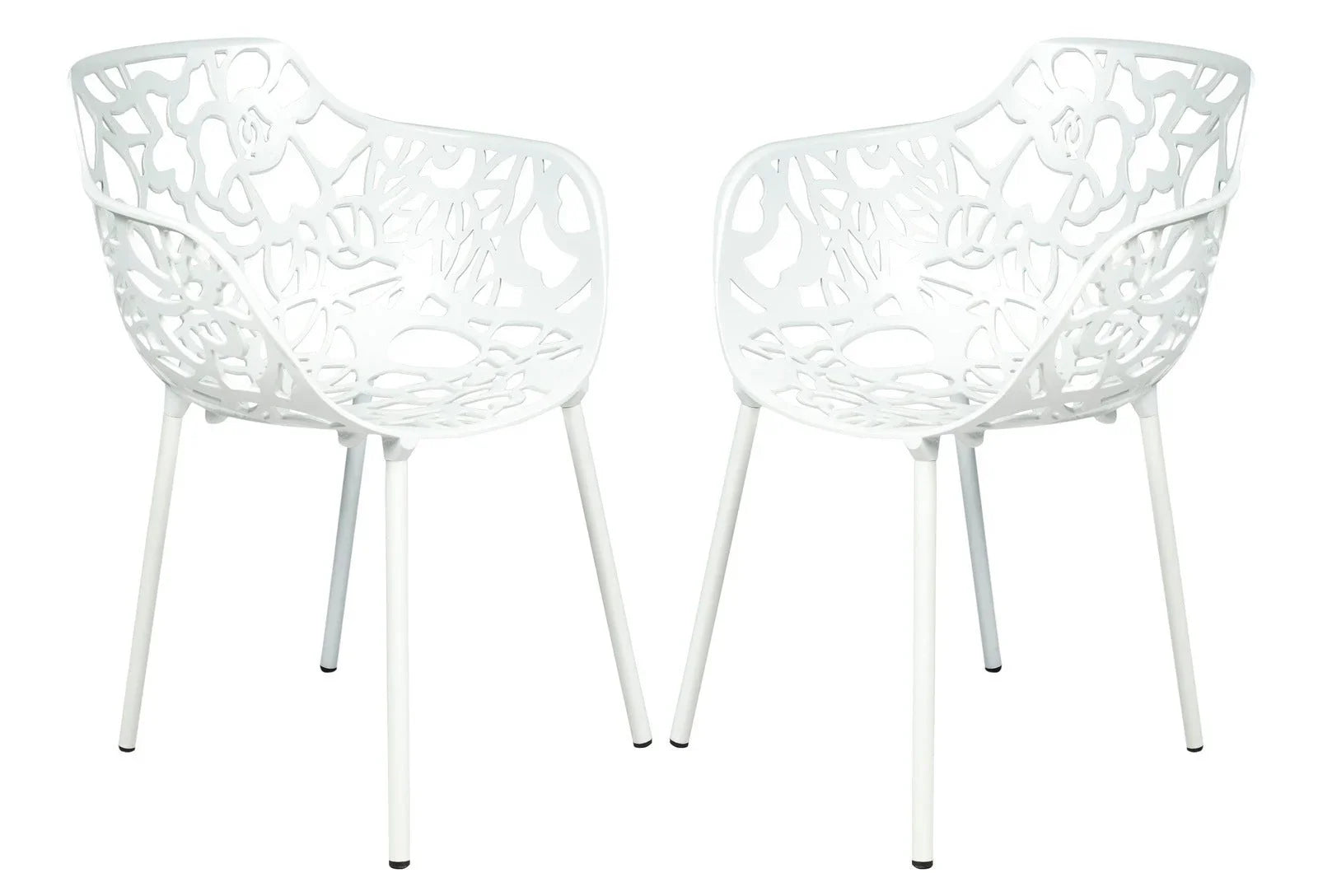 Devon Aluminum Indoor Outdoor Dining Armchairs with Flower Pattern and Stackable Design Set of 2 - Elax Furniture