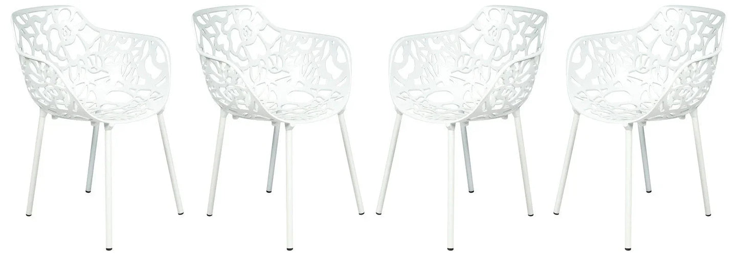 Devon Aluminum Indoor Outdoor Dining Armchairs with Flower Pattern and Stackable Design Set of 4 - Elax Furniture