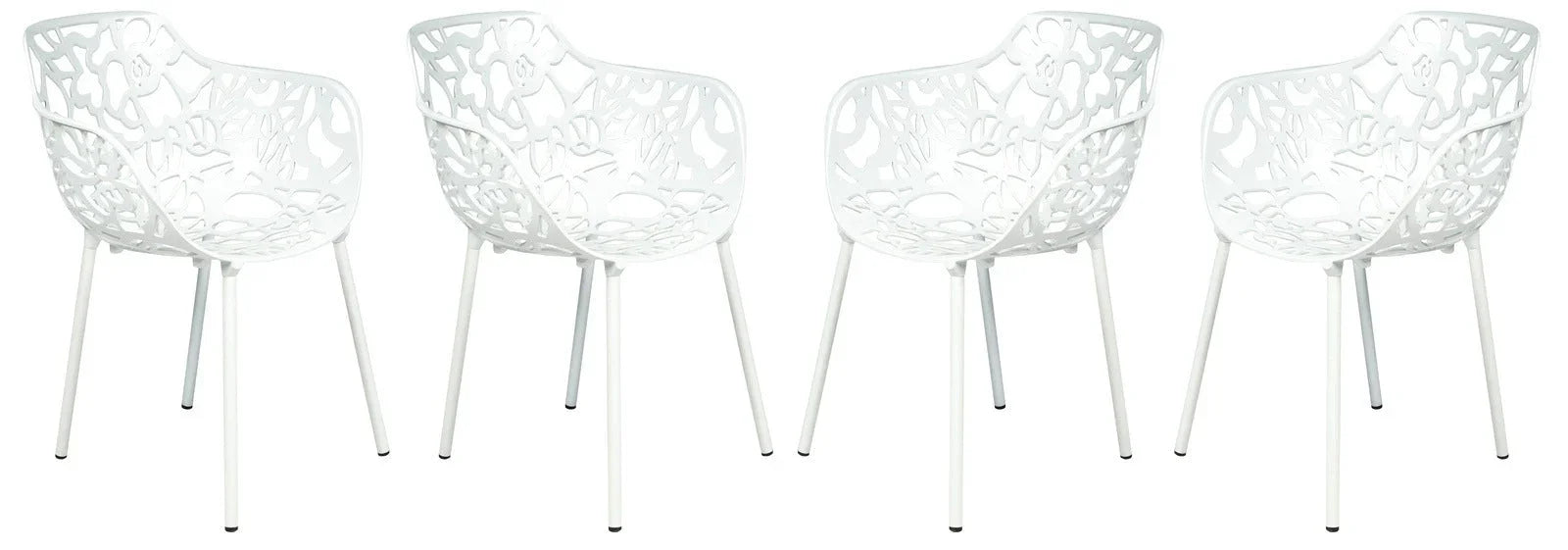Devon Aluminum Indoor Outdoor Dining Armchairs with Flower Pattern and Stackable Design Set of 4 - Elax Furniture