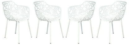 Devon Aluminum Indoor Outdoor Dining Armchairs with Flower Pattern and Stackable Design Set of 4 - Elax Furniture