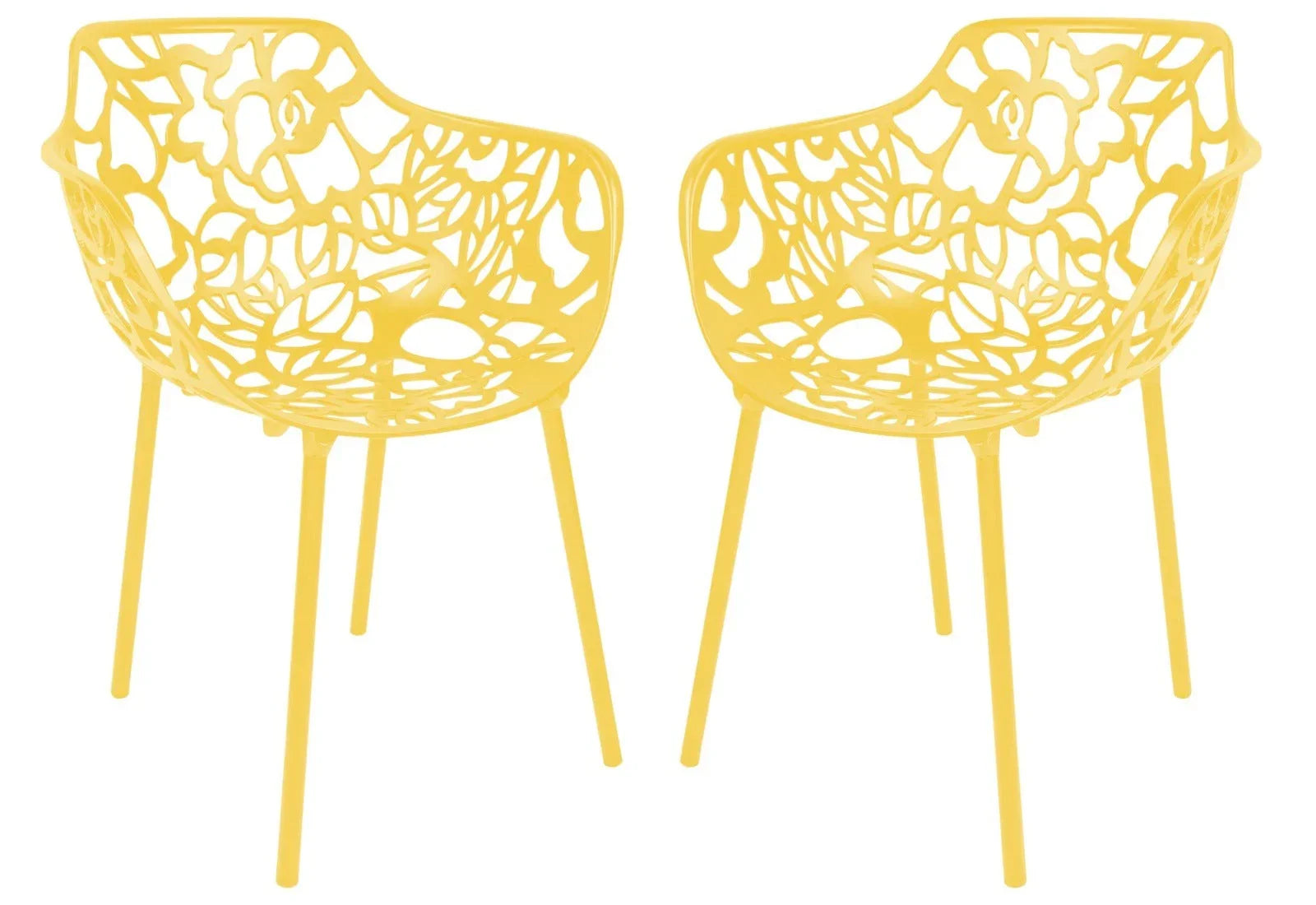 Devon Aluminum Indoor Outdoor Dining Armchairs with Flower Pattern and Stackable Design Set of 2 - Elax Furniture