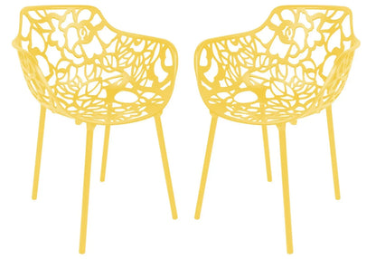 Devon Aluminum Indoor Outdoor Dining Armchairs with Flower Pattern and Stackable Design Set of 2 - Elax Furniture