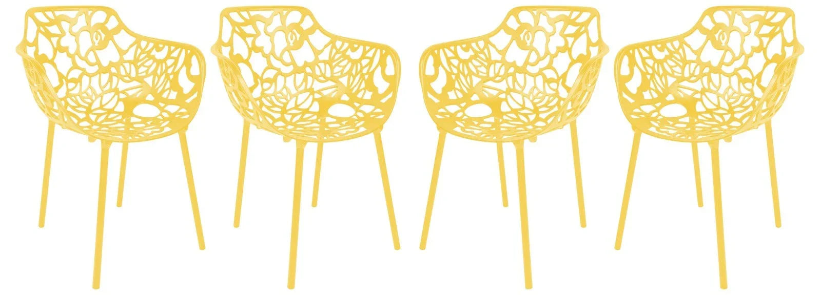 Devon Aluminum Indoor Outdoor Dining Armchairs with Flower Pattern and Stackable Design Set of 4 - Elax Furniture