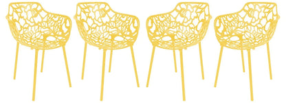 Devon Aluminum Indoor Outdoor Dining Armchairs with Flower Pattern and Stackable Design Set of 4 - Elax Furniture