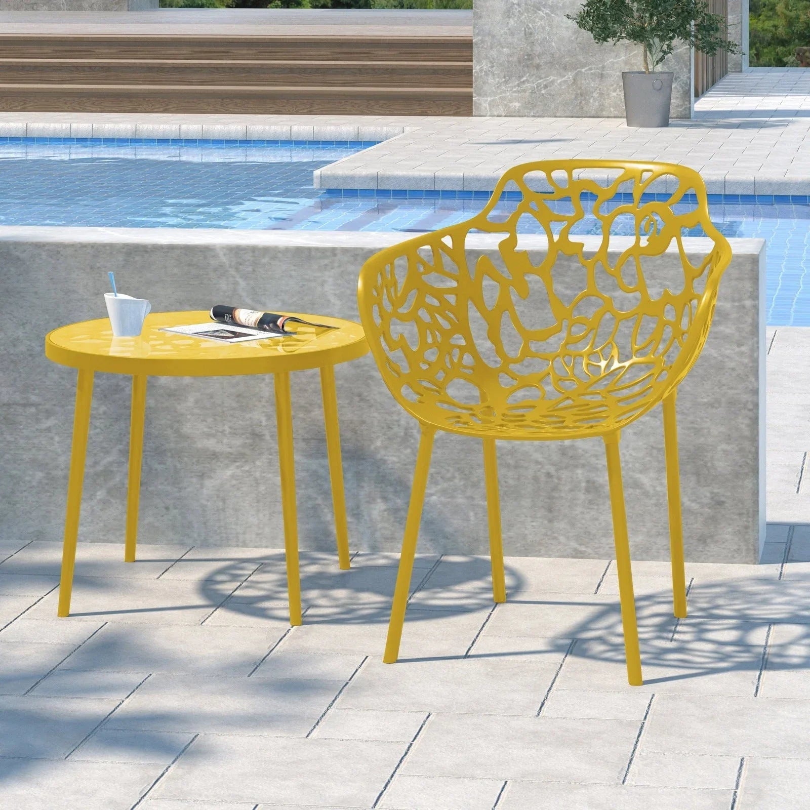 Devon Stackable Aluminum Outdoor Dining Armchairs with Flower Design - Elax Furniture