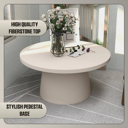 Dune Round 32" Wide Coffee Table in Fiberstone with a Pedestal Base - Elax Furniture