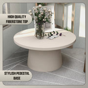 Dune Round 32" Wide Coffee Table in Fiberstone with a Pedestal Base - Elax Furniture