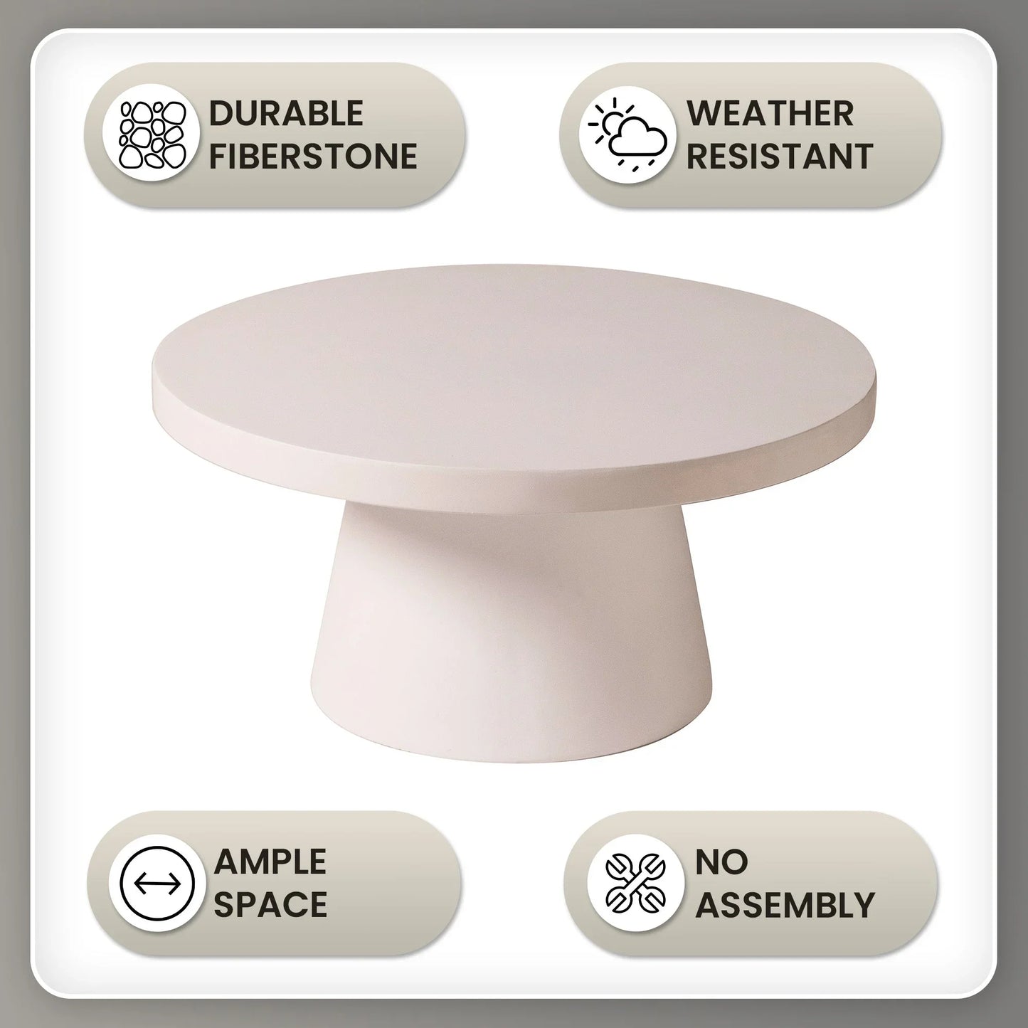 Dune Round 32" Wide Coffee Table in Fiberstone with a Pedestal Base - Elax Furniture