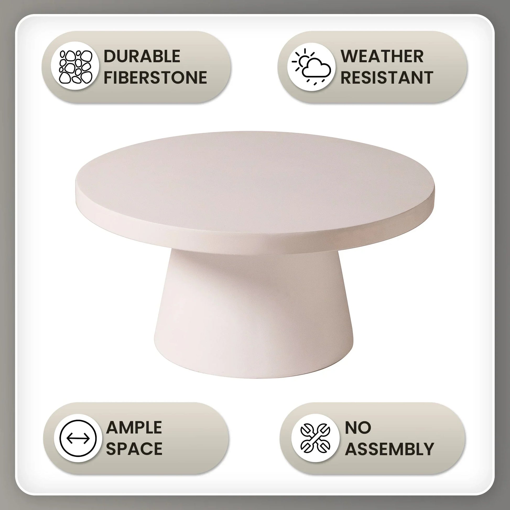 Dune Round 32" Wide Coffee Table in Fiberstone with a Pedestal Base - Elax Furniture