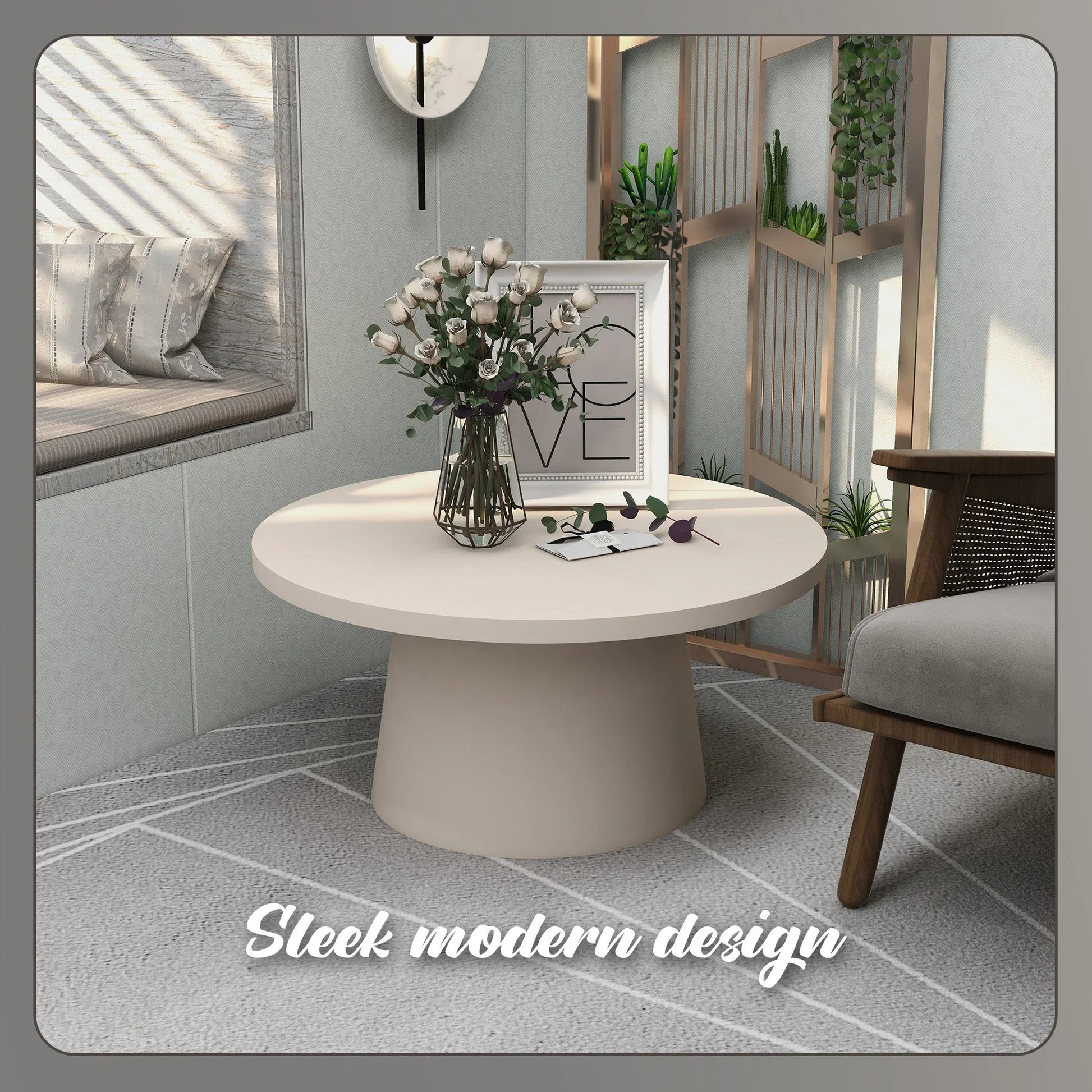 Dune Round 32" Wide Coffee Table in Fiberstone with a Pedestal Base - Elax Furniture