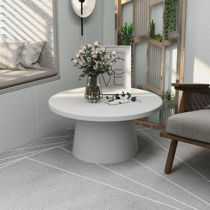 Dune Round 32" Wide Coffee Table in Fiberstone with a Pedestal Base - Elax Furniture