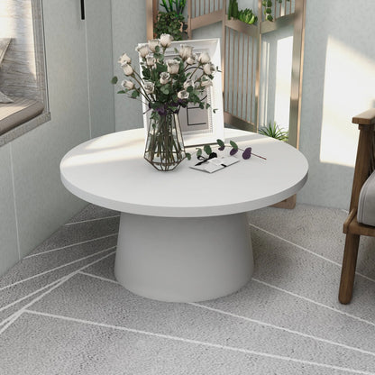 Dune Round 32" Wide Coffee Table in Fiberstone with a Pedestal Base - Elax Furniture