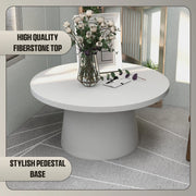 Dune Round 32" Wide Coffee Table in Fiberstone with a Pedestal Base - Elax Furniture