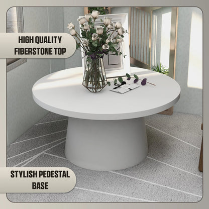 Dune Round 32" Wide Coffee Table in Fiberstone with a Pedestal Base - Elax Furniture