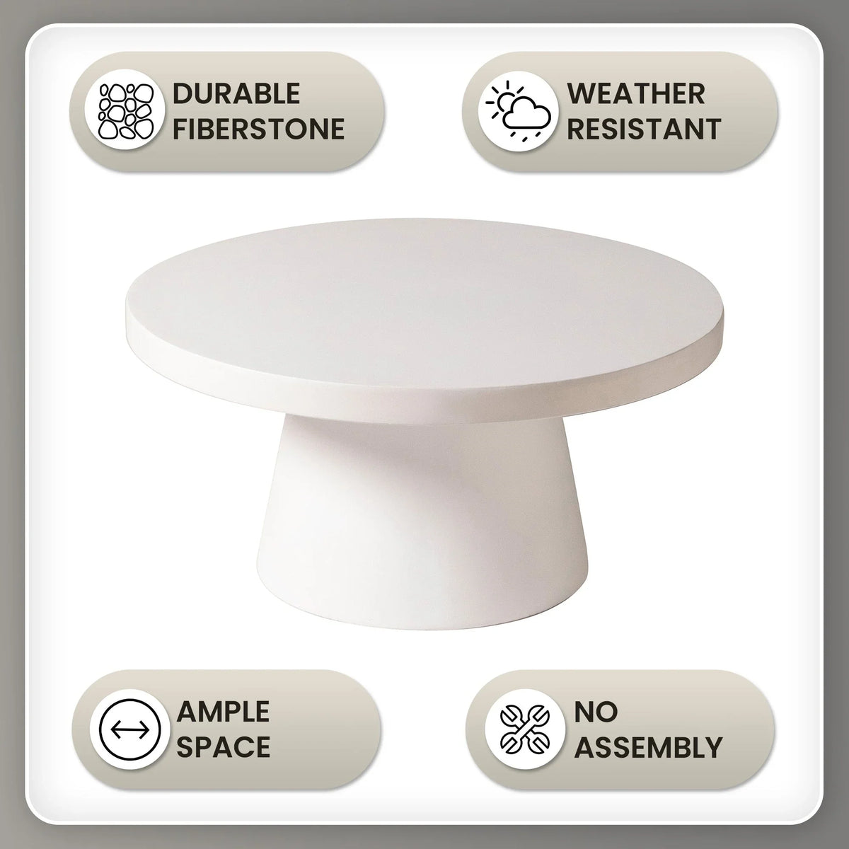 Dune Round 32" Wide Coffee Table in Fiberstone with a Pedestal Base - Elax Furniture