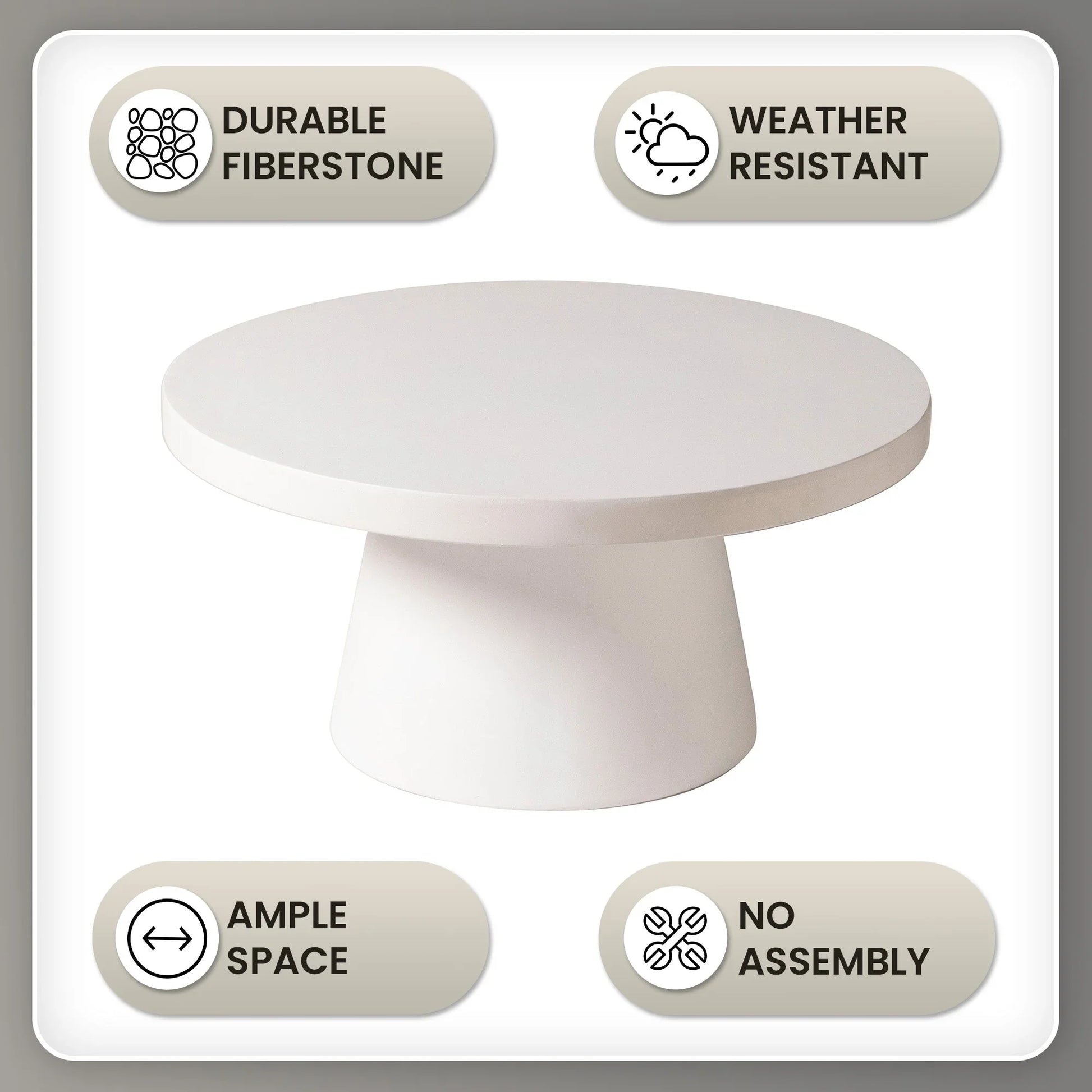 Dune Round 32" Wide Coffee Table in Fiberstone with a Pedestal Base - Elax Furniture