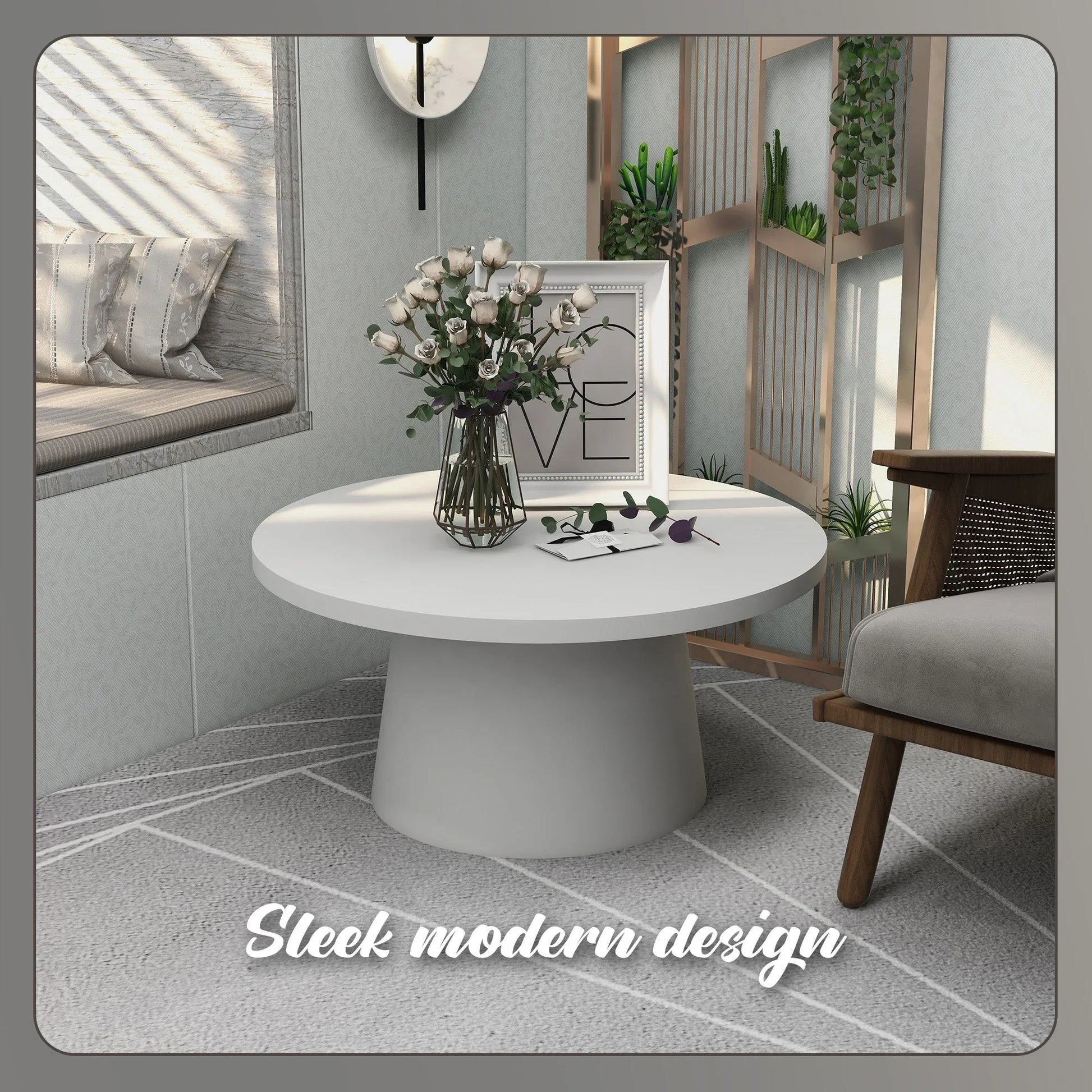 Dune Round 32" Wide Coffee Table in Fiberstone with a Pedestal Base - Elax Furniture