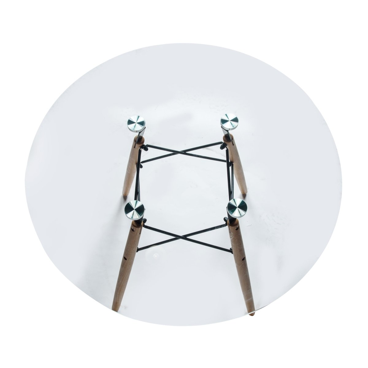 Dover 31"/47" Round Bistro Dining Table With Glass/MDF Tabletop and Beech Wood Eiffel Base Glass 31 inches Clear Dining Table Leisuremod